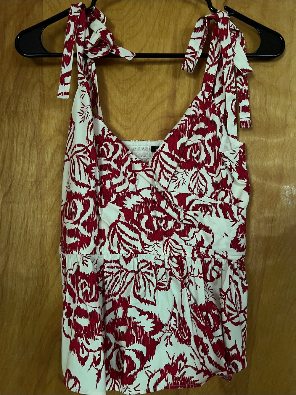 Express White and Red Floral Tie-Shoulder Camisole